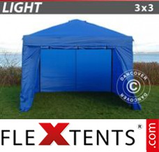 Tonnelle pliable FleXtents Light 3x3m Bleu, avec 4 cotés