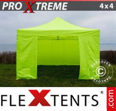 Tonnelle pliable FleXtents Xtreme 4x4m Néon jaune/vert, avec 4 cotés