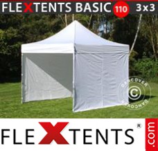 Tonnelle pliable FleXtents Basic 110, 3x3m Blanc, avec 4 cotés