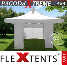 Tonnelle pliable FleXtents Pagoda Xtreme 4x4m / (5x5m) Blanc, avec 4 cotés