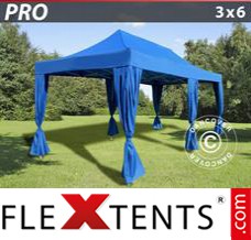 Tonnelle pliable FleXtents PRO 3x6m Bleu, incl. 6 rideaux decoratifs