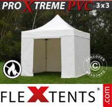 Tonnelle pliable FleXtents Xtreme Heavy Duty 3x3m, Blanc avec 4 cotés
