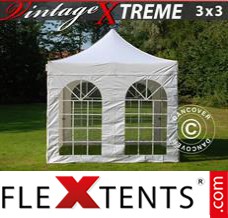 Tonnelle pliable FleXtents Xtreme Vintage Style 3x3m Blanc, avec 4 cotés