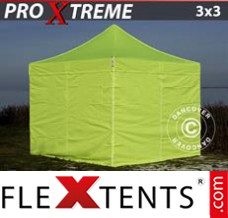 Tonnelle pliable FleXtents Xtreme 3x3m Néon jaune/vert, avec 4 cotés