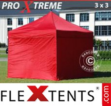 Tonnelle pliable FleXtents Xtreme 3x3m Rouge, avec 4 cotés
