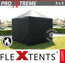 Tonnelle pliable FleXtents Xtreme 3x3m Noir, Ignifugé, avec 4 cotés