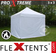 Tonnelle pliable FleXtents Xtreme 3x3m Blanc, Ignifugé, avec 4 cotés