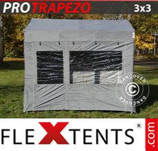 Tonnelle pliable FleXtents PRO Trapezo 3x3m Gris, avec 4 cotés