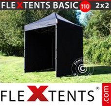 Tonnelle pliable FleXtents Basic 110, 2x2m Noir, avec 4 cotés