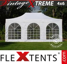 Tonnelle pliable FleXtents XtremeVintage Style 4x6m Blanc, avec 8 cotés
