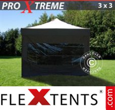 Tonnelle pliable FleXtents Xtreme 3x3m Noir, avec 4 cotés