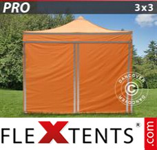 Tonnelle pliable FleXtents PRO, Tente de chantier 3x3m Orange réfléchissant, avec 4...