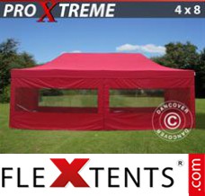 Tonnelle pliable FleXtents Xtreme 4x8m Rouge, avec 6 cotés